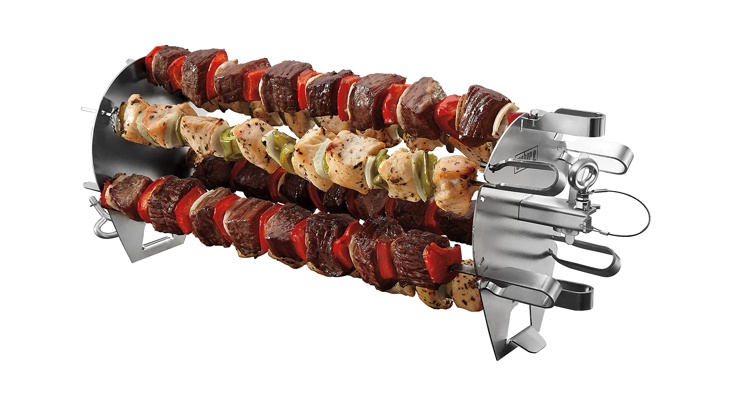 Weber brochetas montadas en el espadón del rotisserie para uso fácil