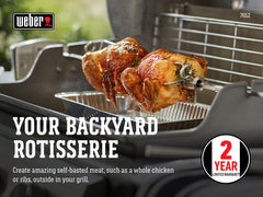 Weber primer plano del espeto de acero inoxidable para asados uniformes