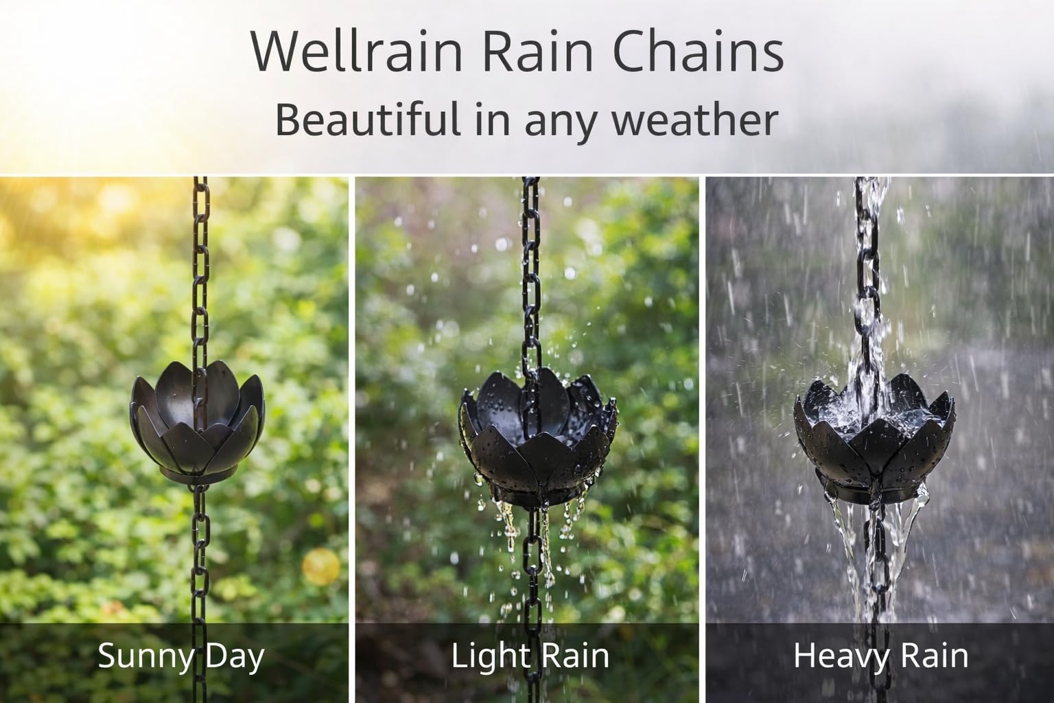 Wellrain detalle de las copas en forma de loto, guía el agua suavemente