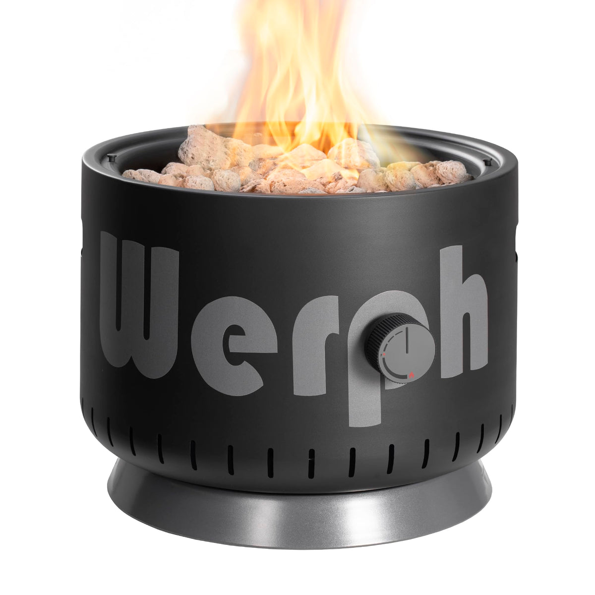Werph fogón frontal negro mostrando diseño sin soldaduras y durabilidad