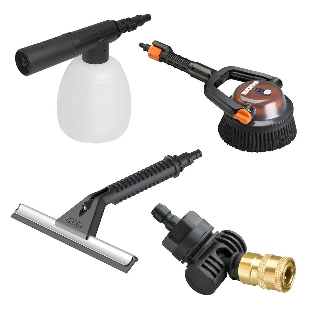 WORX vista frontal del kit mostrando todos los accesorios y ventajas