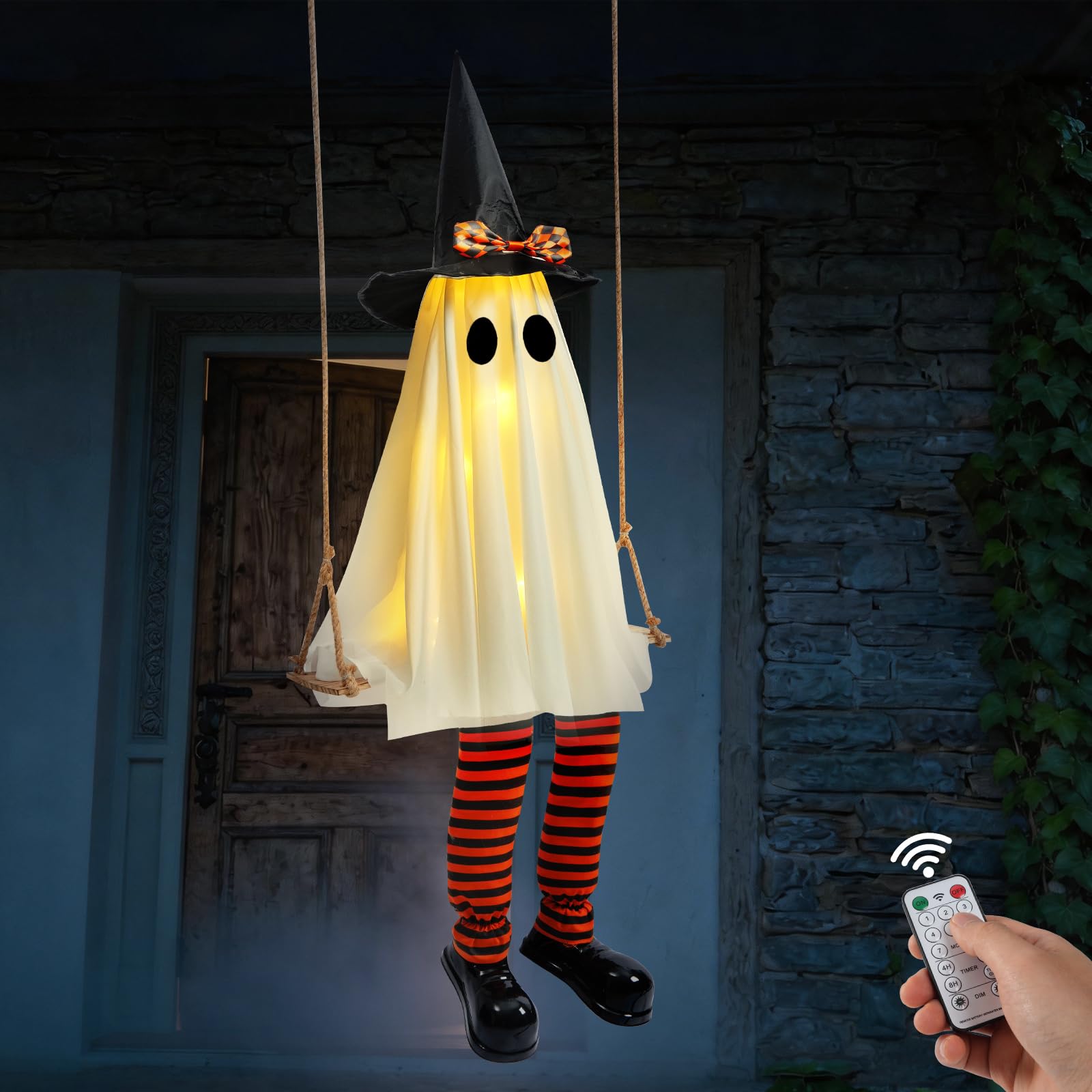 Zesua fantasma colgante frontal mostrando altura y diseño, atracción visual