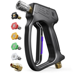 Zhevebaga pistola frontal mostrando diseño ergonómico y control cómodo