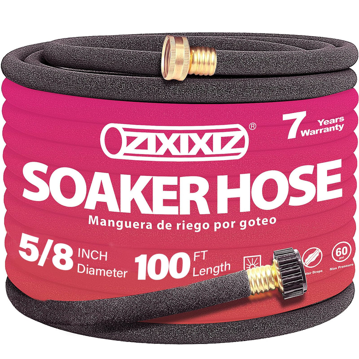 Zixixiz vista frontal del rollo mostrando longitud y empaque, beneficio: riego confiable