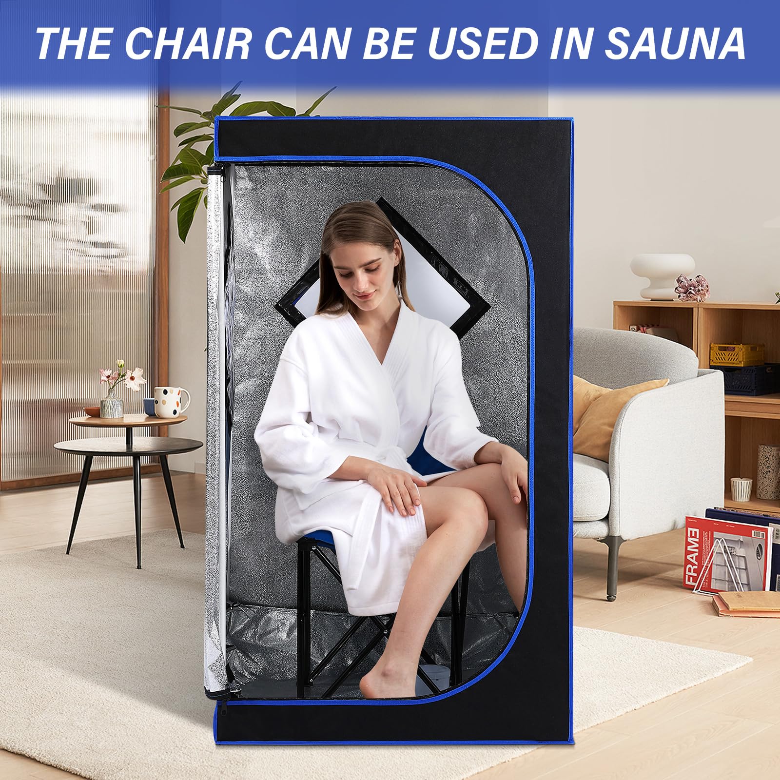 ZONEMEL silla dentro de una sauna demostrando uso seguro